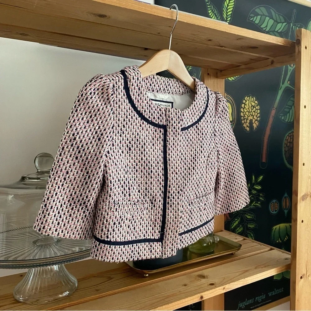 Janie and Jack Pink Navy Blue Cream Tweed Jacket 3t
